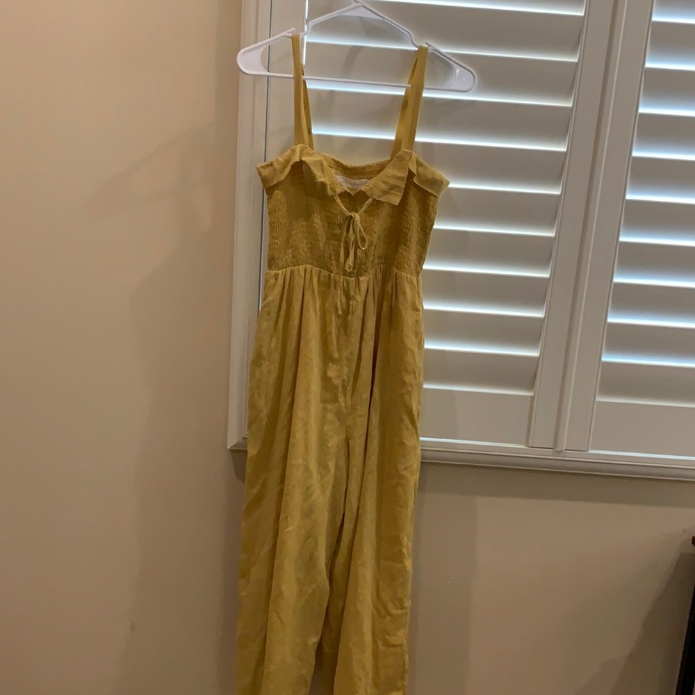 NWT Yellow Smocked Pinstriped Jumpsuit